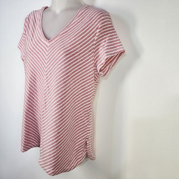 Chico's Weekends Womens Tee Size 1 Medium Heathered Stripe V Neck Stretch Knit - Picture 5 of 10